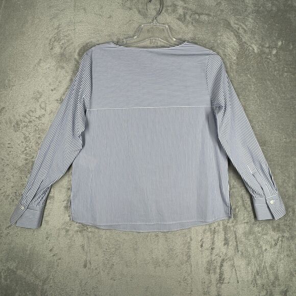 St. Emile‎ Shirt Womens 10 Blue White Nautical Striped Cowl Layered Lagenlook - Picture 3 of 8